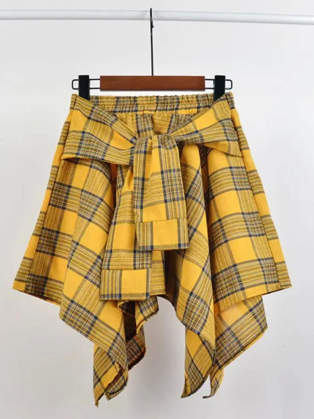 

Street Sle Elastic Waist Irregular Plaid Skirt Women's High Waist ort Skirt Spring Summer Autumn Plaid Skirt