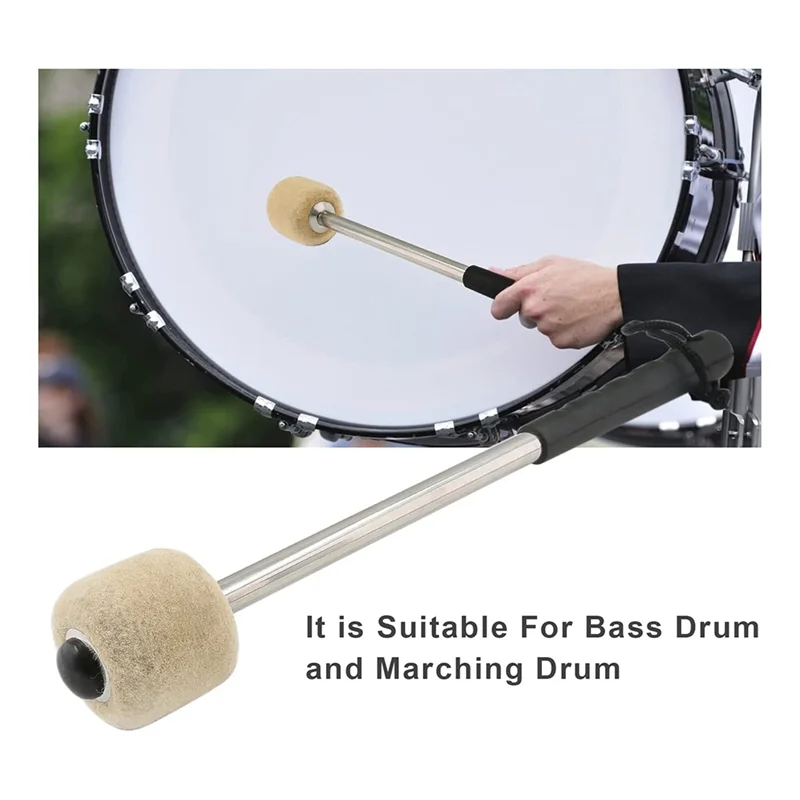 Palu Drum baja Bass 12.5 inci 2 buah, tongkat Drum bahan wol dengan pegangan baja tahan karat, palu Drum wol antiselip