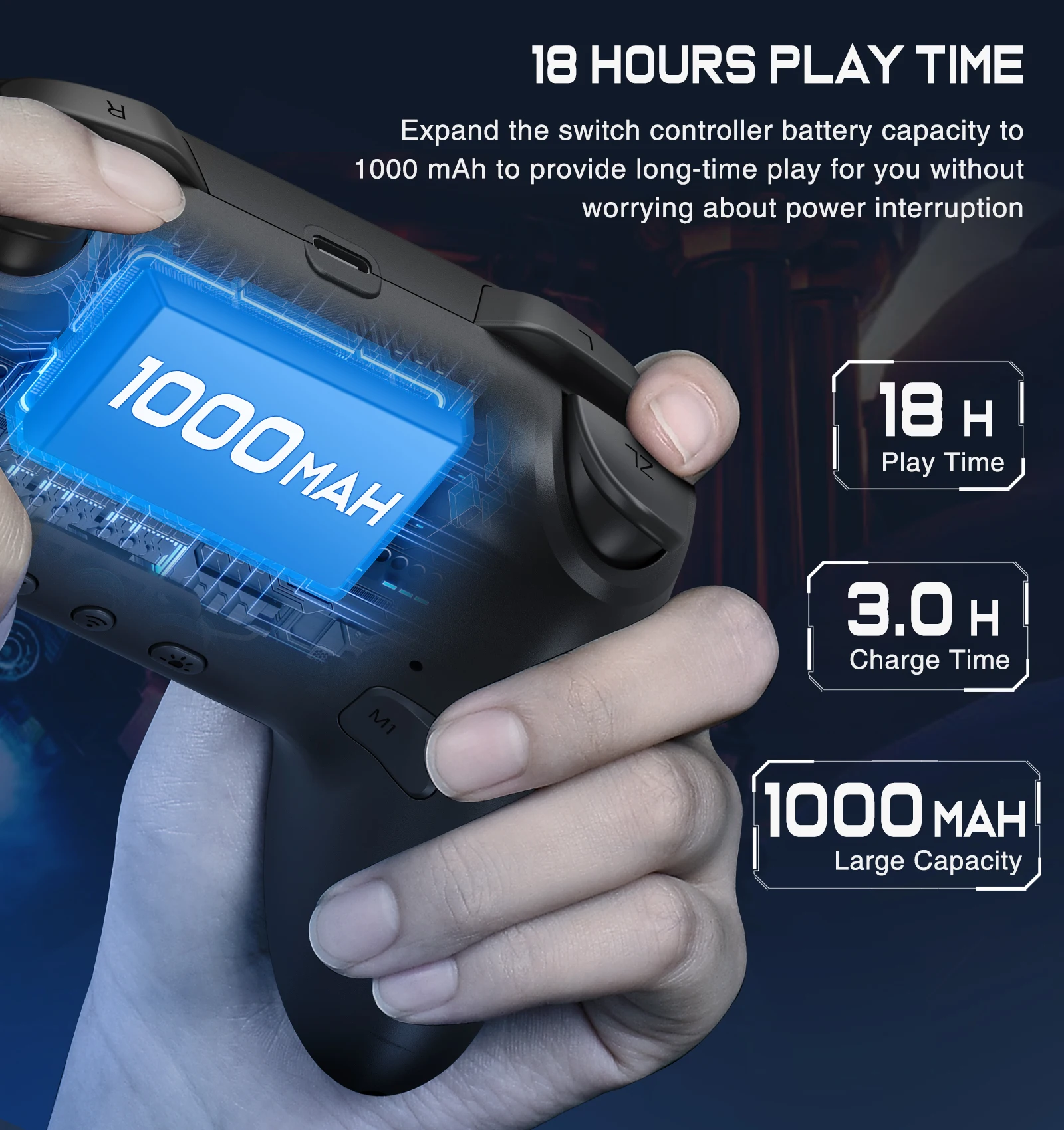 Wireless Controller For Nintendo Switch OLED Console Pro Gamepad with 600Mah Rechargeable Battery Programmable Turbo Function