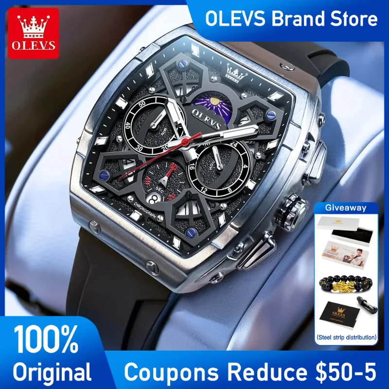 OLEVS Men's Watch Brand Quartz Watch Waterproof Luminous Watches For Men Stylish Design with Silicone Strap Wristwatch men