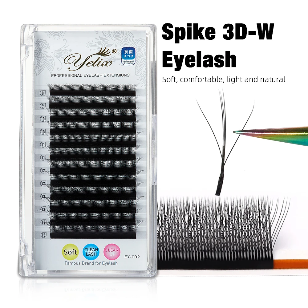 Yelix Spike 3D W Eyelash Extensions Middle Encryption Design False Lashes Natural Fluffy Soft Volume Curly Premade Quick Graft