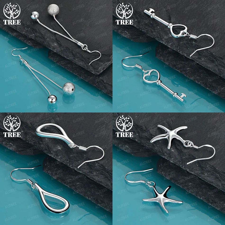 

Fashion 925 Sterling Silver Beads Water Drop Starfish Heart Key Drop Earrings Women Temperament Jewelry Wedding Birthday Party