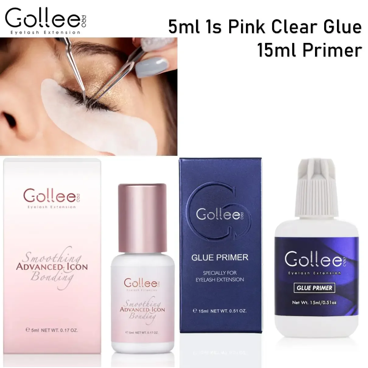 Gollee รสกล้วย Eyelash Extension กาว & Lash Primer 1-2S แห้งเร็ว 6 สัปดาห์ Clear Eyelash กาว Professional อุปกรณ์