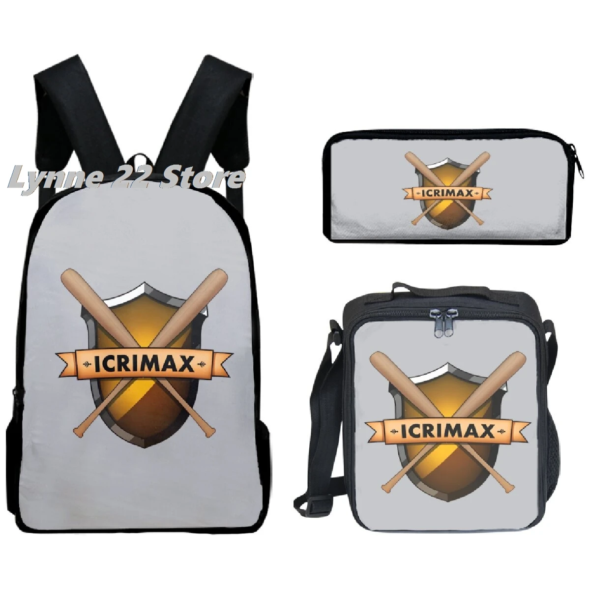 Icrimax Merch 남녀공용 학교 가방, 점심 도시락 가방, 필통, 핫 세일, 2024 신상