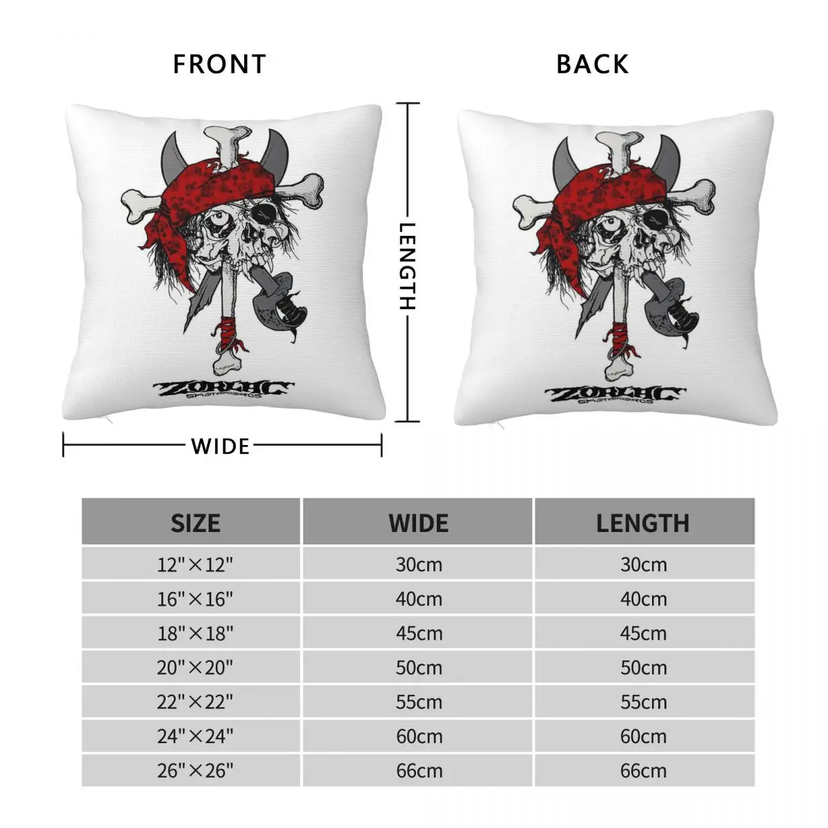 Pushead Zorlac Pirate Skull Square Pillowcase Polyester Linen Velvet Pattern Zip Decorative Pillow Case Car Cushion Case 18