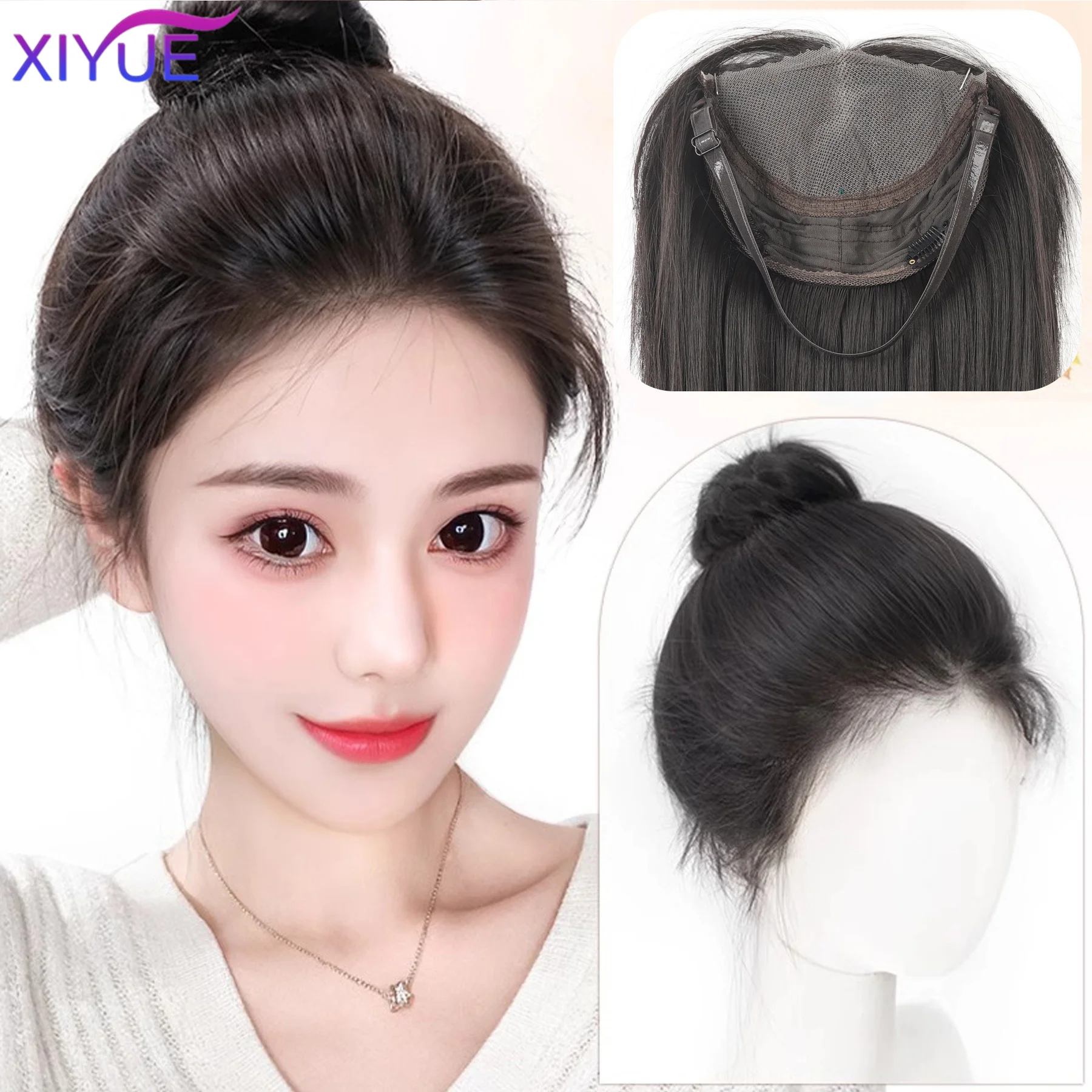 

Strap Lace Human Hair Topper For Women Invisible Forehead Hairpiece Free Parting Topper For Thinning Hair Cover Grey Hair