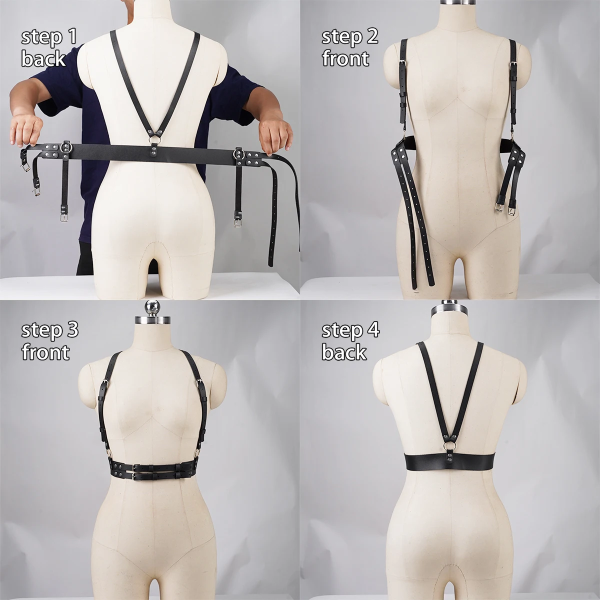 Double Buckle PU Leather Chest Harness Adjustable Shoulder Straps Intimate Lingerie Accessory Gothic Club Decor - view 6