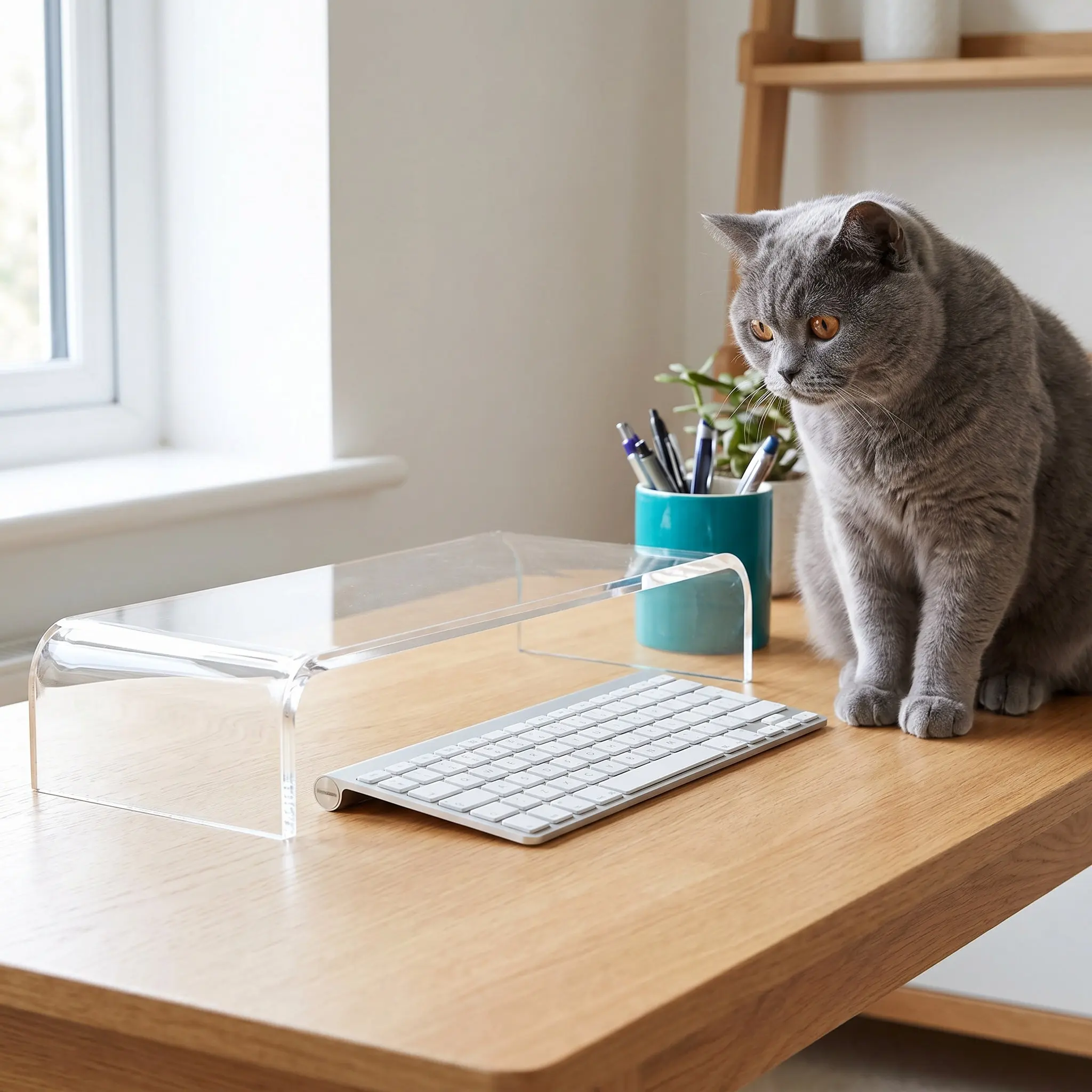 Acrylic Computer Monitor Stand Transparent Desktop Riser Compact Size Ergonomic Laptop Screen Holder Office Monitor Storage Base