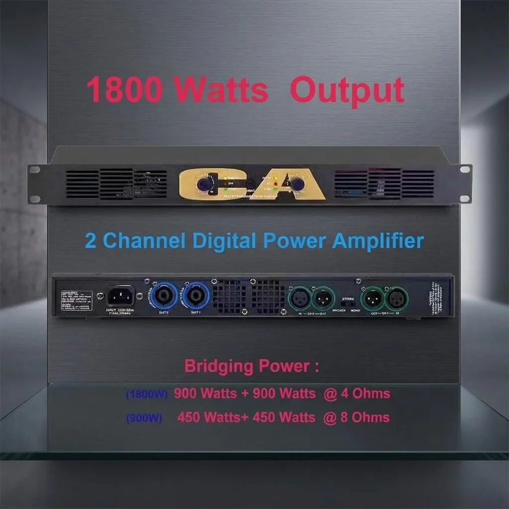 2400W Peak Digital Power Amplifier 2 Channel DJ Karaoke Stage PreAmp Bridging Function Professional Digital AMP