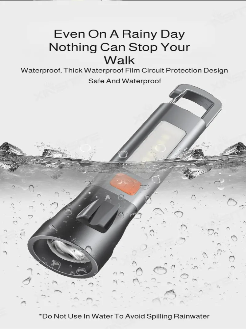 Strong Zoomable Flashlight With Long Range, Side Warning Light, Mini Portable Rechargeable Outdoor Torch Light For Camping