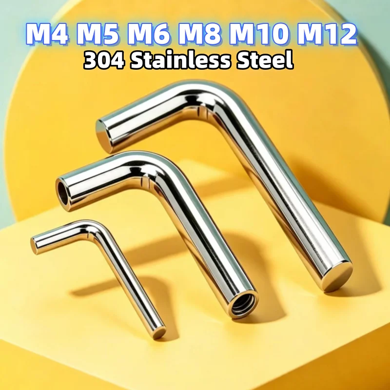 M4 M5 M6 M8 M10 M12 304 Stainless Steel 7 Shape Right Angle Hook Screws Elbow Welding Pipe Fitting Bolts L Shaped Hooks Screw
