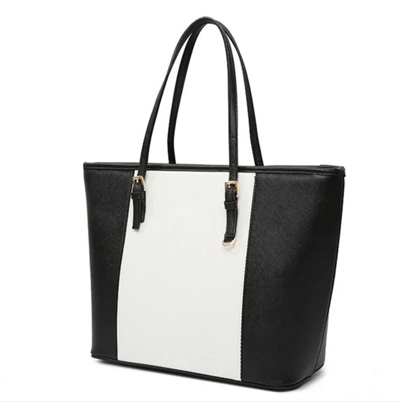 Big Bag 2024 Fashion Women Pu Leather Handbag Brief Shoulder Bag Black White Large Capacity Luxury Tote Shopper Bag Designer