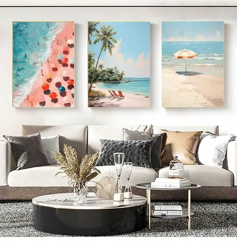 Vintage Style Beach Wall Decor Beach Vacation Summer Seascape Poster Canvas Painting Vacation Home Room Hotel Decor