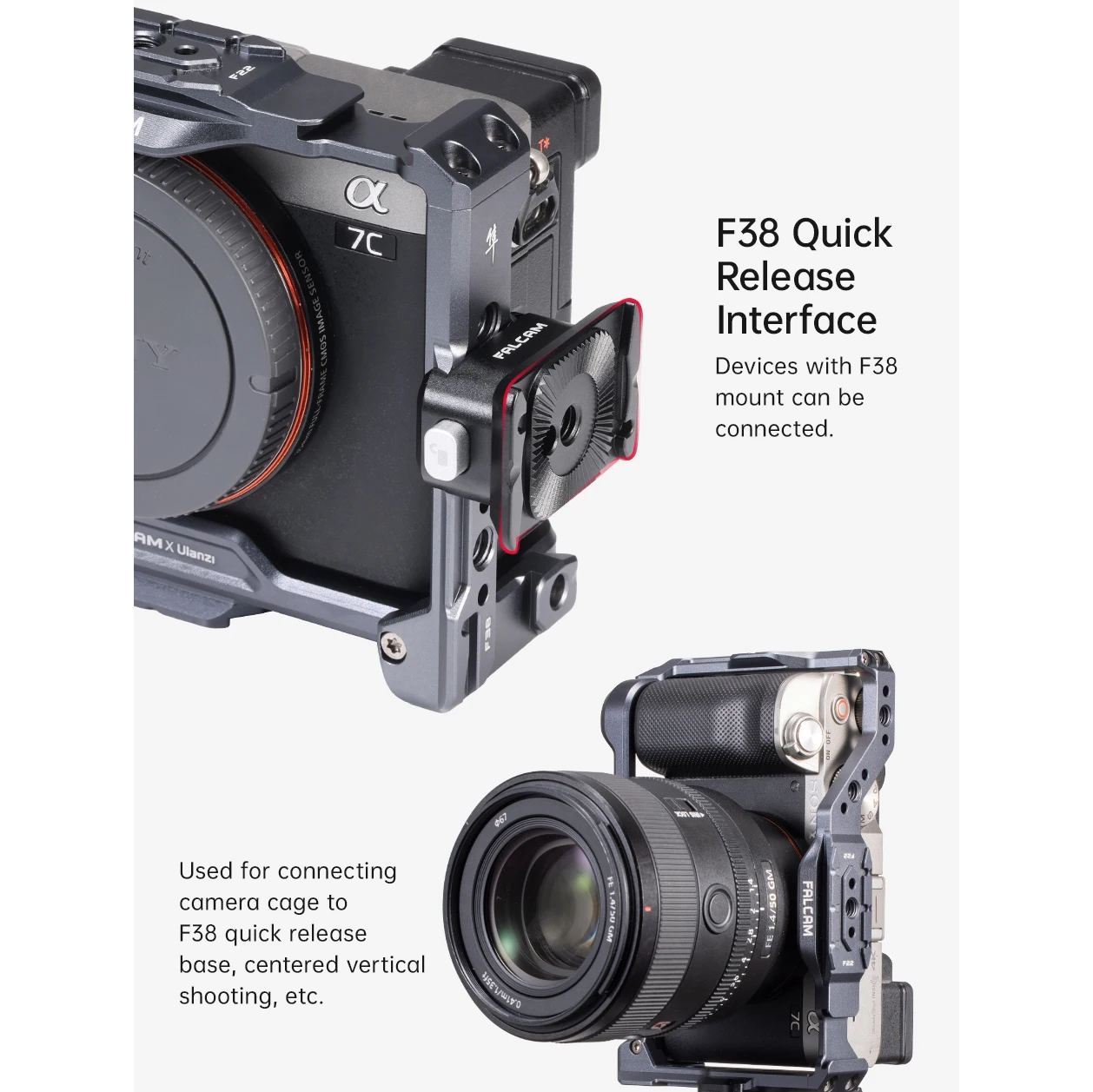 FALCAM F22 a F38 y Arri Adaptador Sistema de interfaz de base de liberación rápida con estándar Arri para expansión de accesorios de cámara