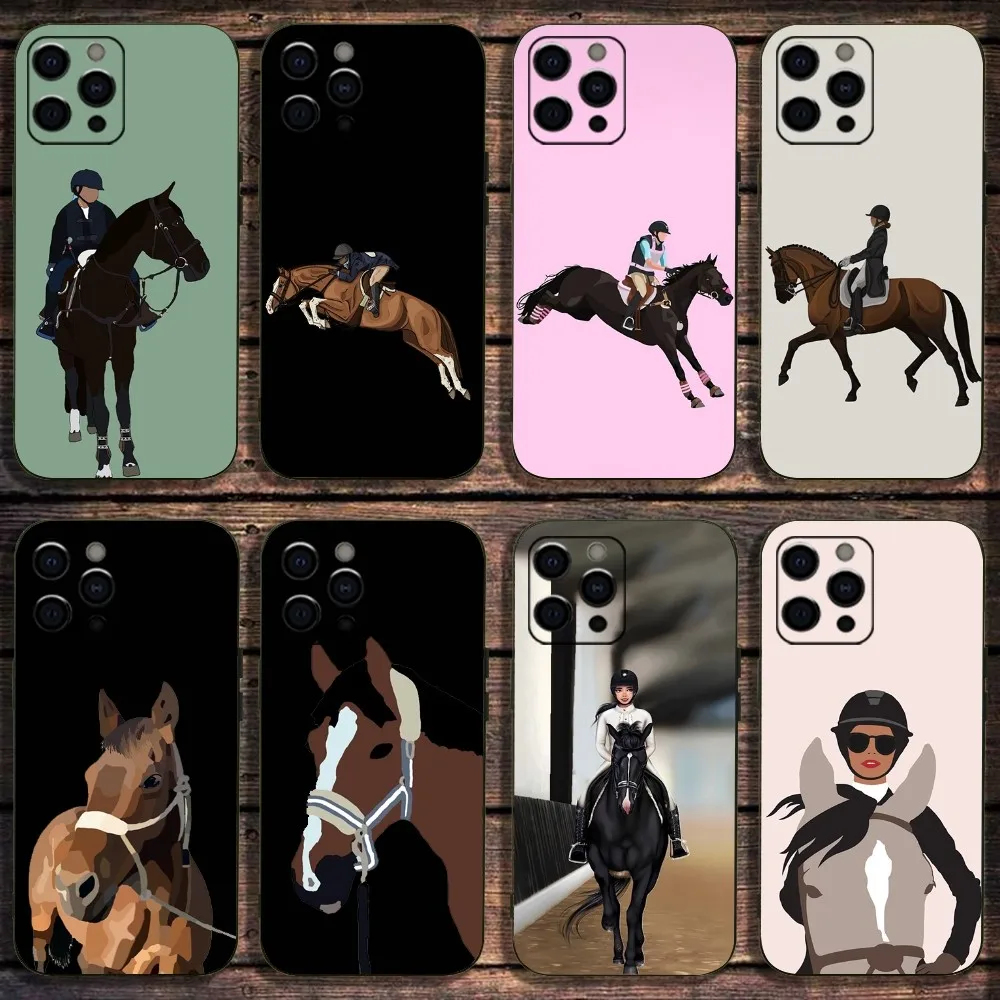 Competition Equestrian Horse Phone Case For Apple iPhone 15,14,13,12,11,Pro,X,XS,Max,XR,Plus,Mini Soft Black Cover