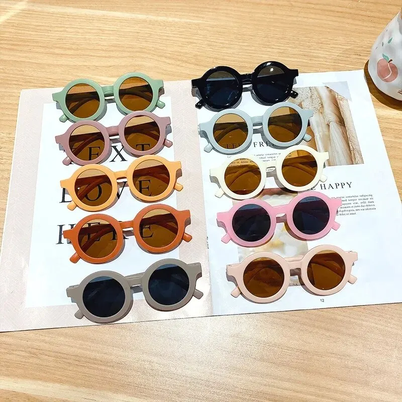 New Fashion Round Frame Candy Colored Sunglasses For Baby Retro Solid Color UV Protection Round Convenience Glasses For Children