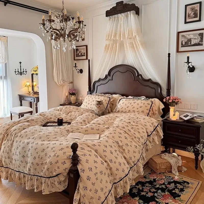 

Solid wood Anna bed American retro 1.8 * 2 meters single double master bedroom furniture, bed + 5D latex mattress