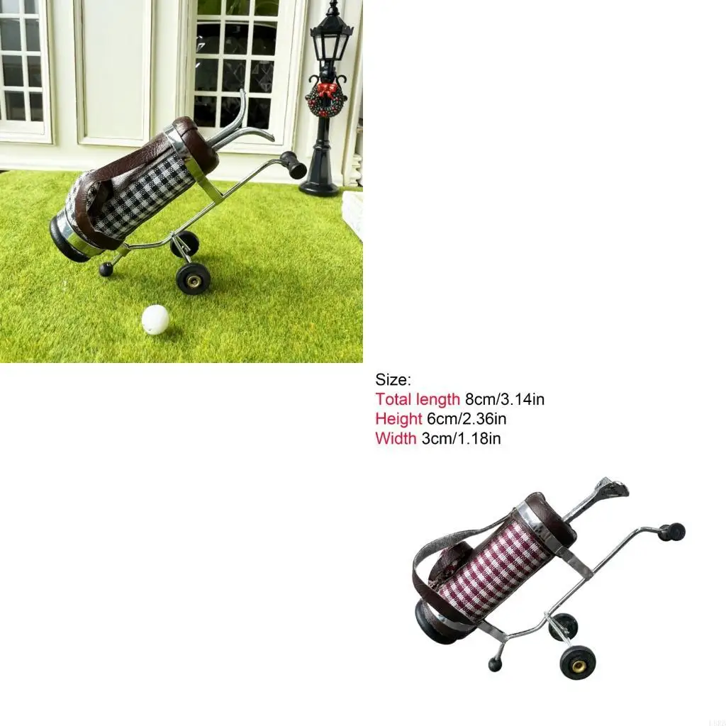 

1/12 Шкала Миниатюрная гольф -тележка с шариковыми носителями для кукол сцены Vibrant проверка дизайна металлическая кожаная
