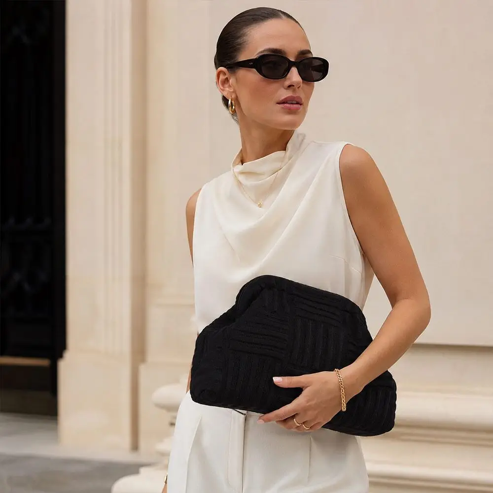 Fashion Knit-Textured Clutch Bag Large Capacity Versatile Makeup Bag Solid Color Evening Clutch Bag Women