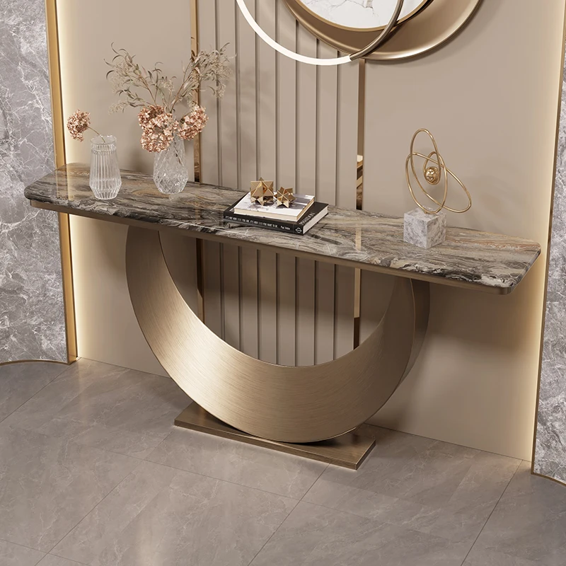 

Designer Italian Modern Luxury Natural Marble Foyer Table | Entryway Console Cabinet Against Wall | Hallway Furniture
