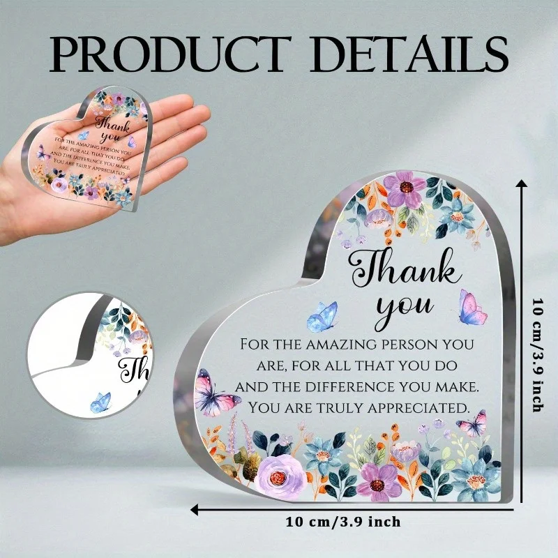 Butterfly Flower Teacher Plaque - Thank You Gift & Heart Shaped Desktop Decor