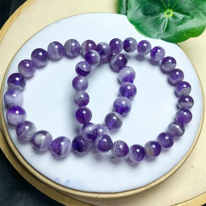 2PCS Natural Dream Amethyst Bracelet Women Fashion Reiki Healing Energy Gemstone Wrist Jewelry Holiday Gift 8+10MM