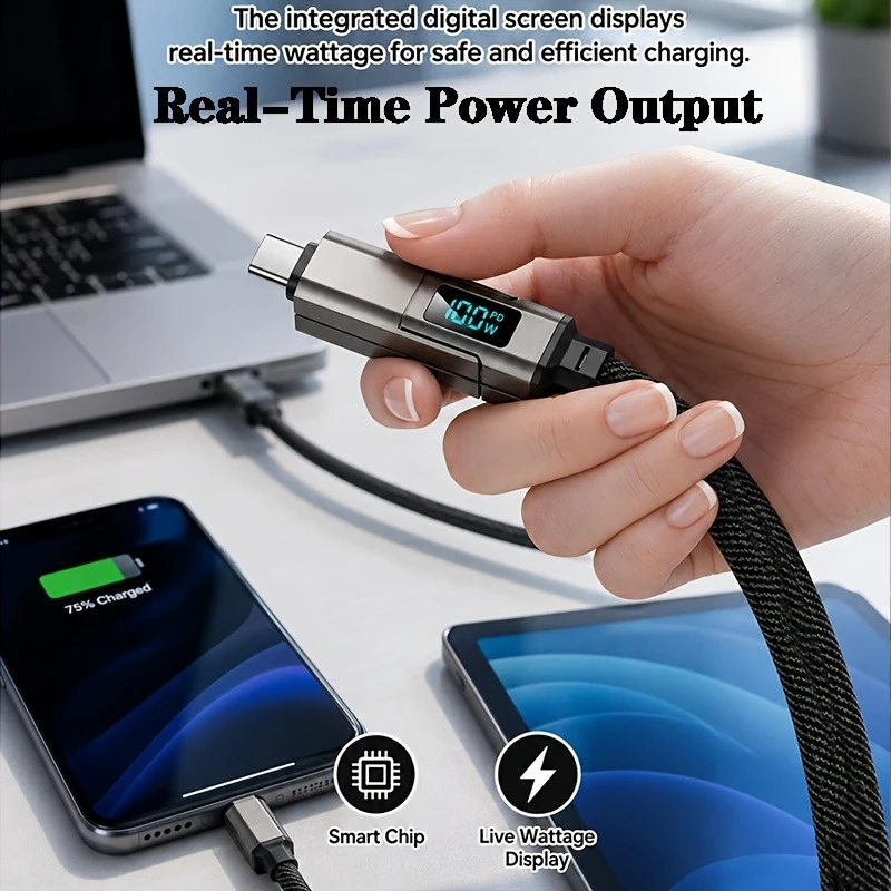 4 in 1 Key Chain Digital Display Four-in-one PD Fast Charging Cable, Suitable for Apple and Huawei Type-C 5A Mobile Phone Data C