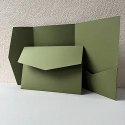 25pcs Blank Pocketfold Card Invitation DIY wedding paper envelope，Matcha Green