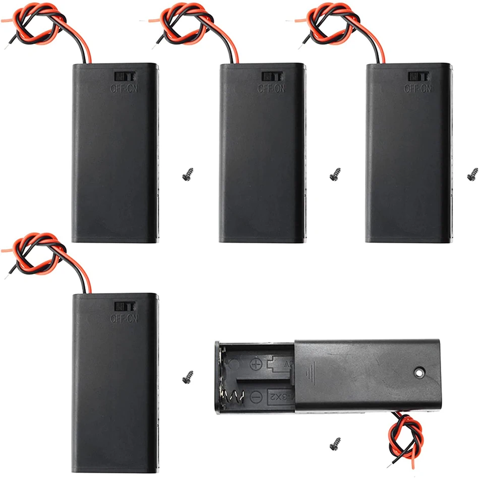 5pcs 2 AA Battery Holder with Switch 2X 1.5V AA Battery Holder Case with Wire Leads and ON/Off Switch