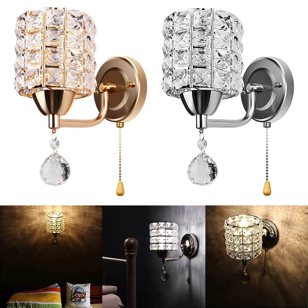 

Crystal Pendant Wall Lamp Modern Retro Wall Light Fixture for Living Room Bedroom Bedside Home Indoor Sconces Lighting Decor E14