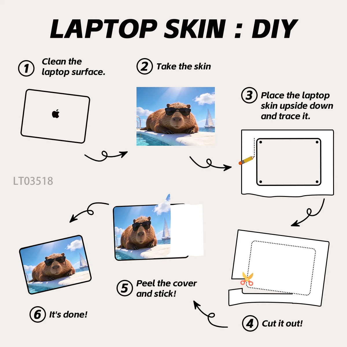 Cute Animal & Fresh Floral PVC Laptop Stickers, Self-Adhesive Hot-Selling Notebook Decor