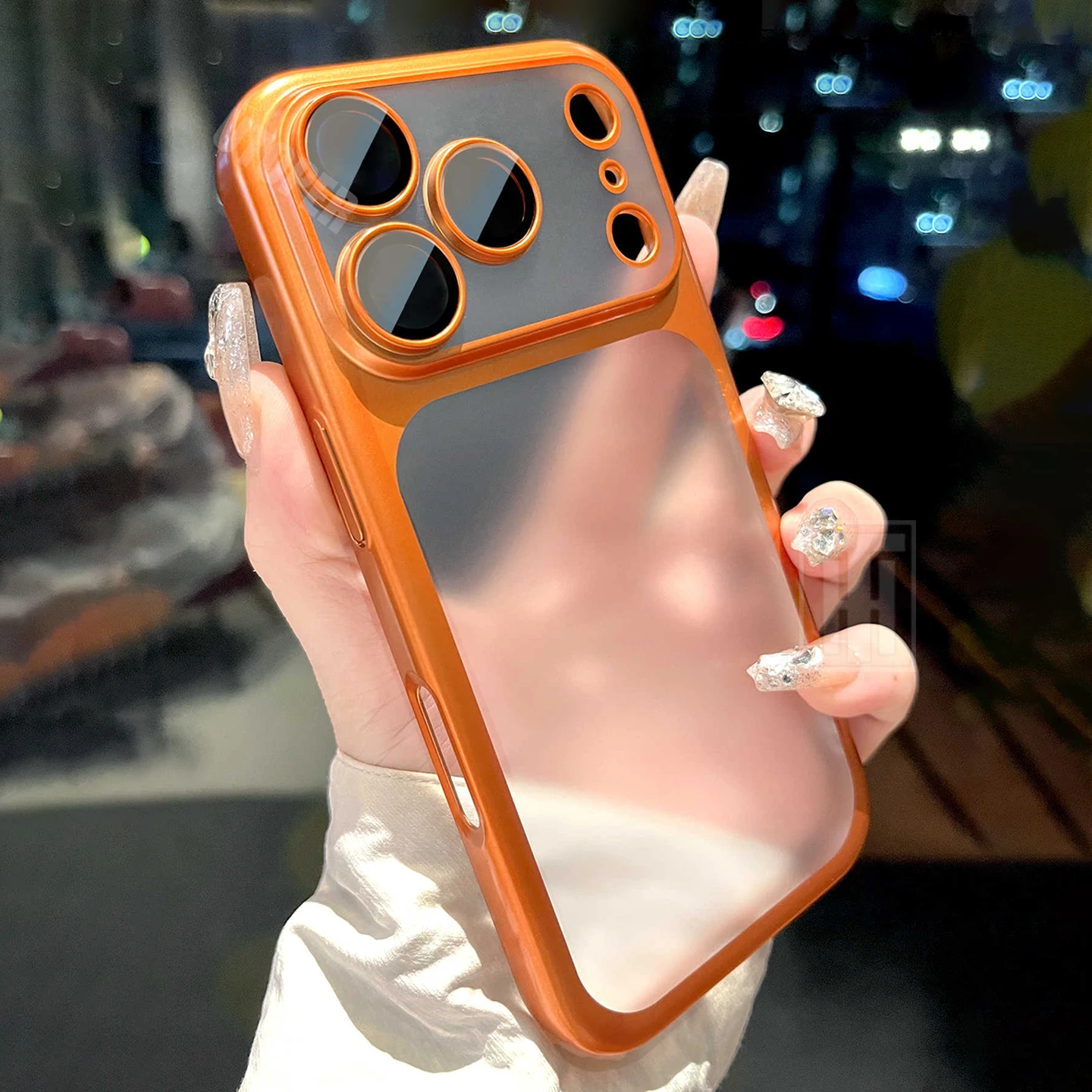 Nowe Pomarańczowe Przezroczyste Matowe Etui na Telefon z Powłoką Chroniącą Przed Odciskami Palców do iPhone'a 17 Pro Max z Folią Ochronną na Obiektyw i Twardą Obudową