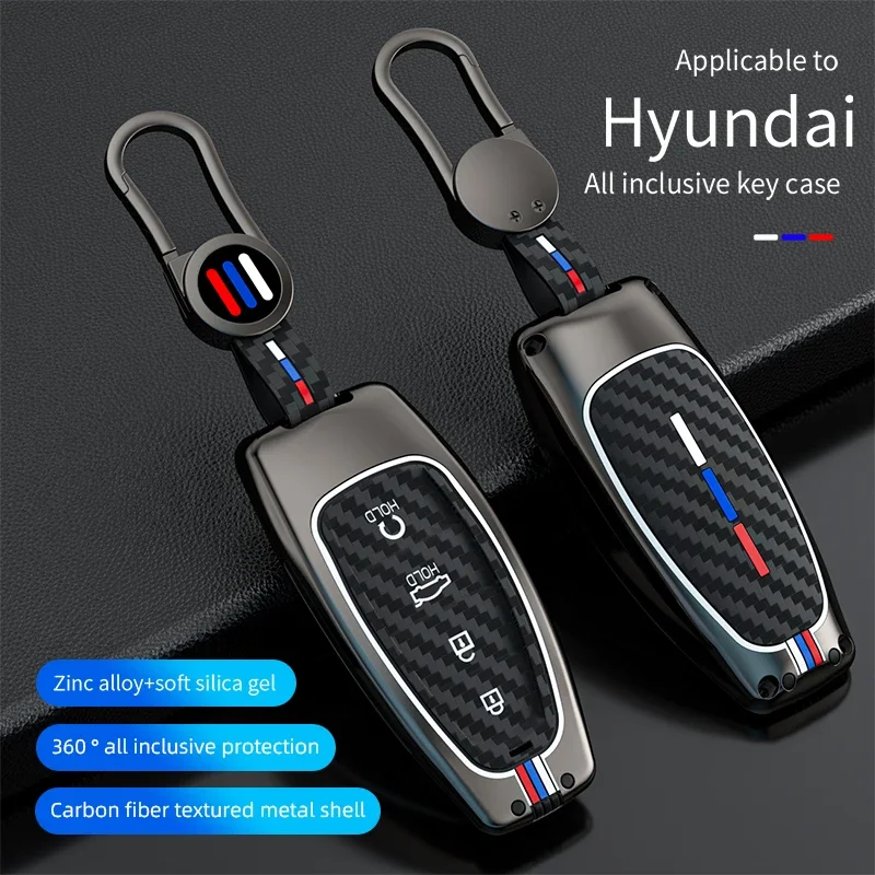 

Durable Zinc Alloy Car Key Case Cover for Hyundai Santa Fe Tucson 2022 NEXO NX4 Atos Prime Solaris 3 4 5 6Button