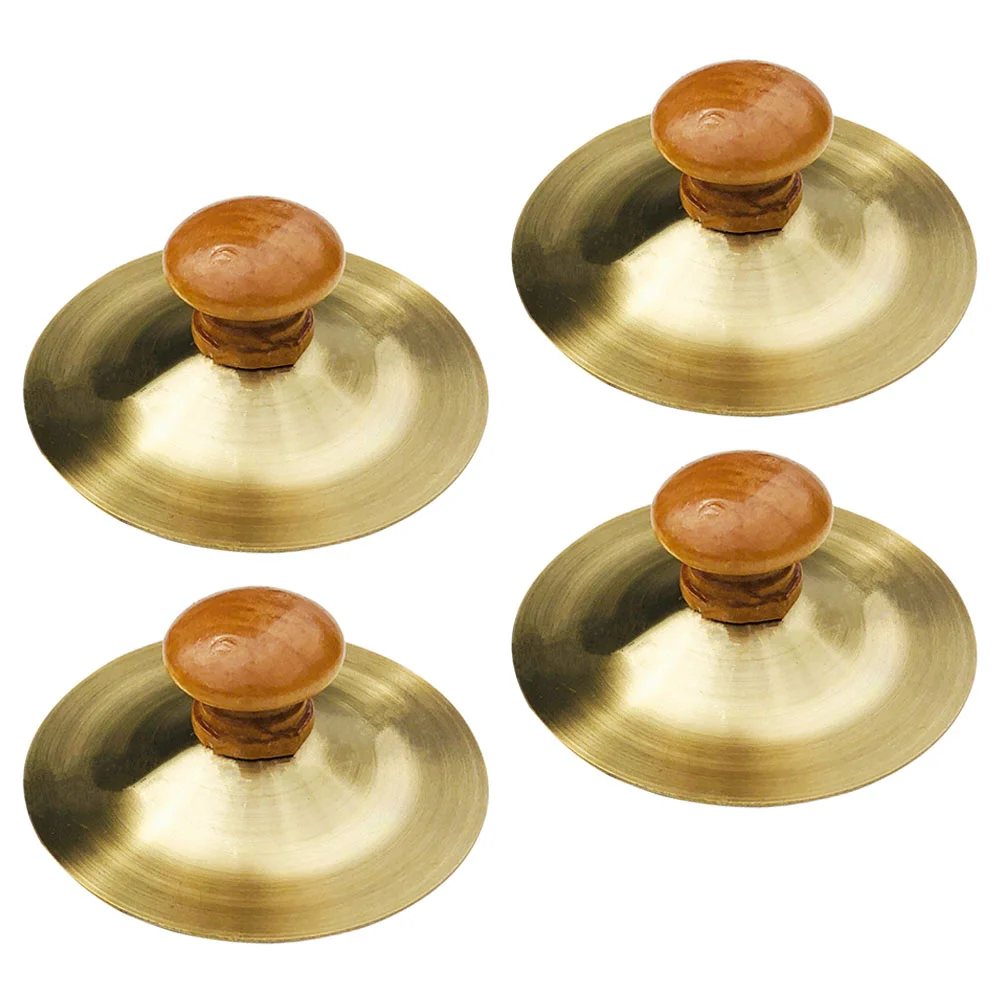 4 Pcs Children's Percussion Instrument Cymbals for Kids Small Finger Instruments Brass Mini Metal Golden