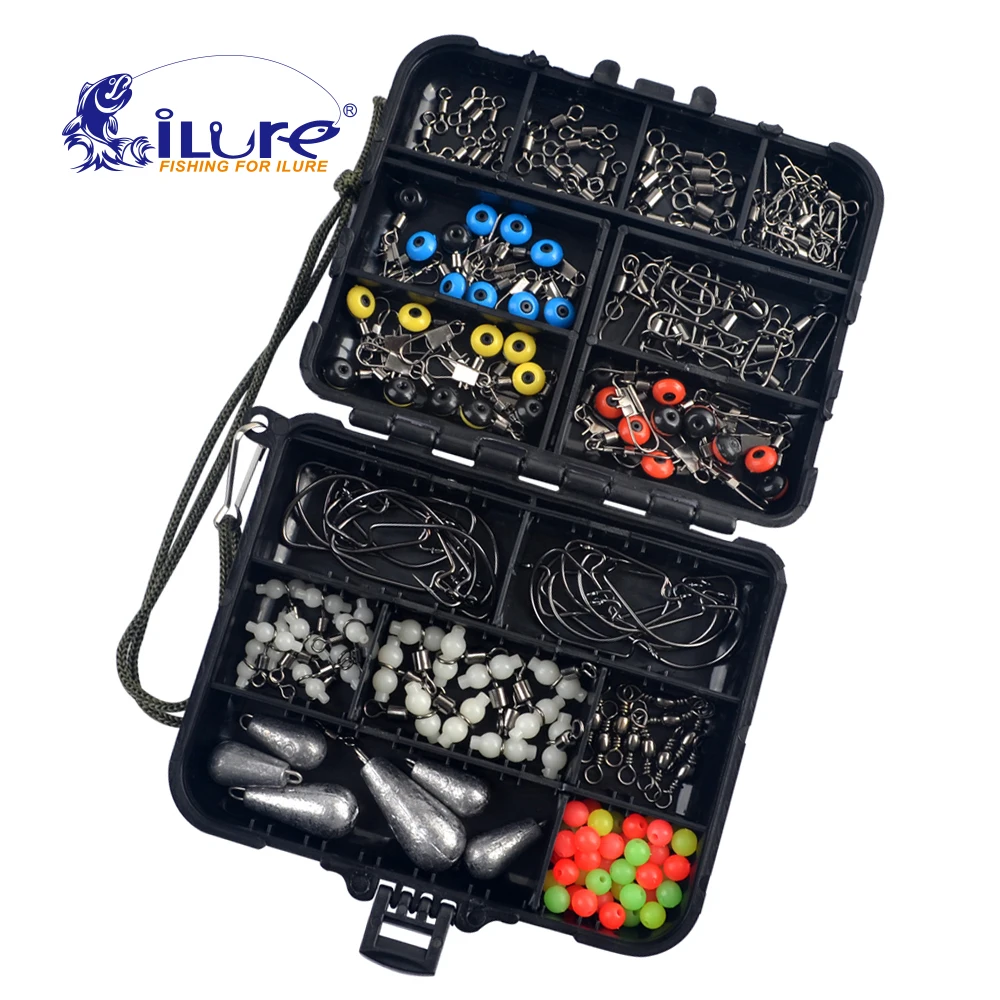 

ILURE-Portable Fishing Tackles Set Jig Hooks Head Fishing Accessories Kit Set Box Carp Fishing Sleeves Hook Stop Pesca 177Pcs