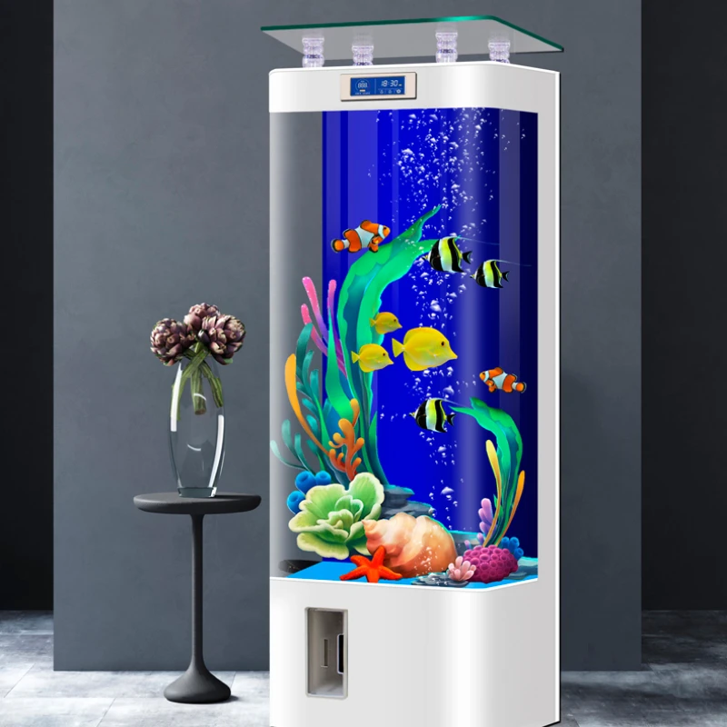 

new integrated shape square fish tank living room vertical TV cabinet aquarium ecological glass lazy goldfish tank