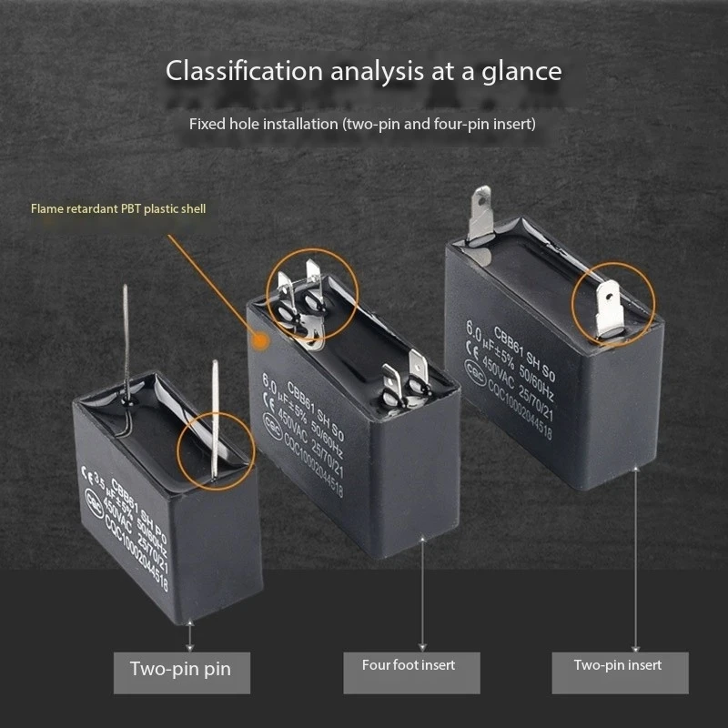 1PCS CBB61 air conditioner fan capacitor 1/1.5/2/2.5/3/3.5/4/4.5/5/6/8UF starting capacitor 450V