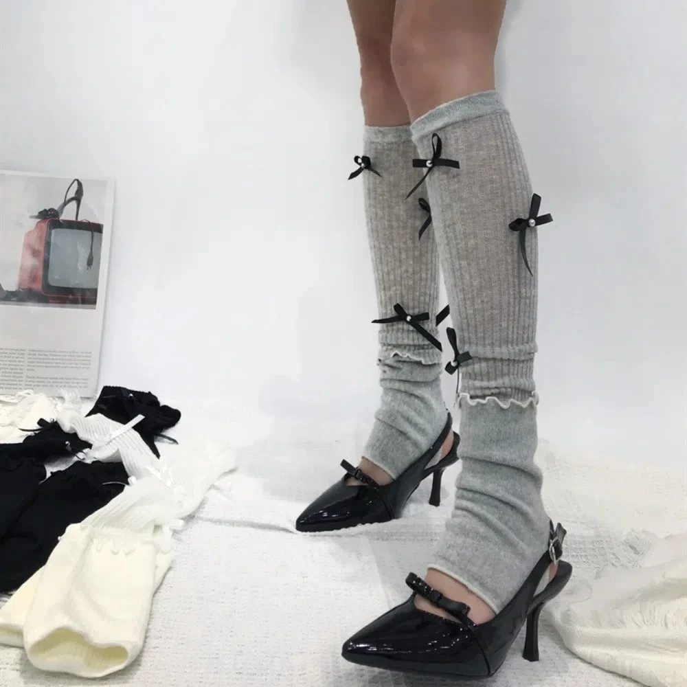 

Comfortable Lolita JK Calf Socks Cotton Bowknot Bow Long Socks Bunching Socks Japanese Style Mid-tube Stocking Lady Girls