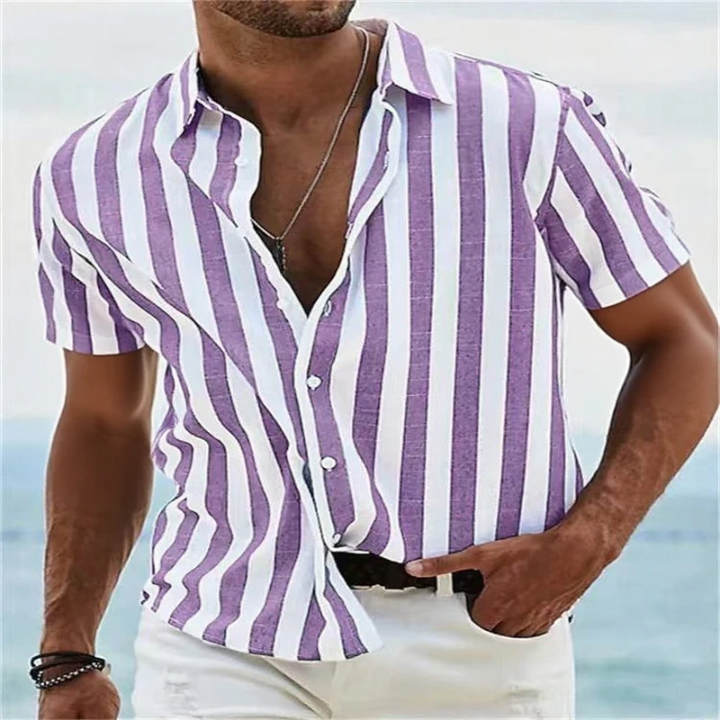 

Fashion 2025 Men's Shirt Short Sleeve Striped Print Tops Men's Social Luxury Men's Wear Hawaiian Elegant Classic Fashion XS-5XL