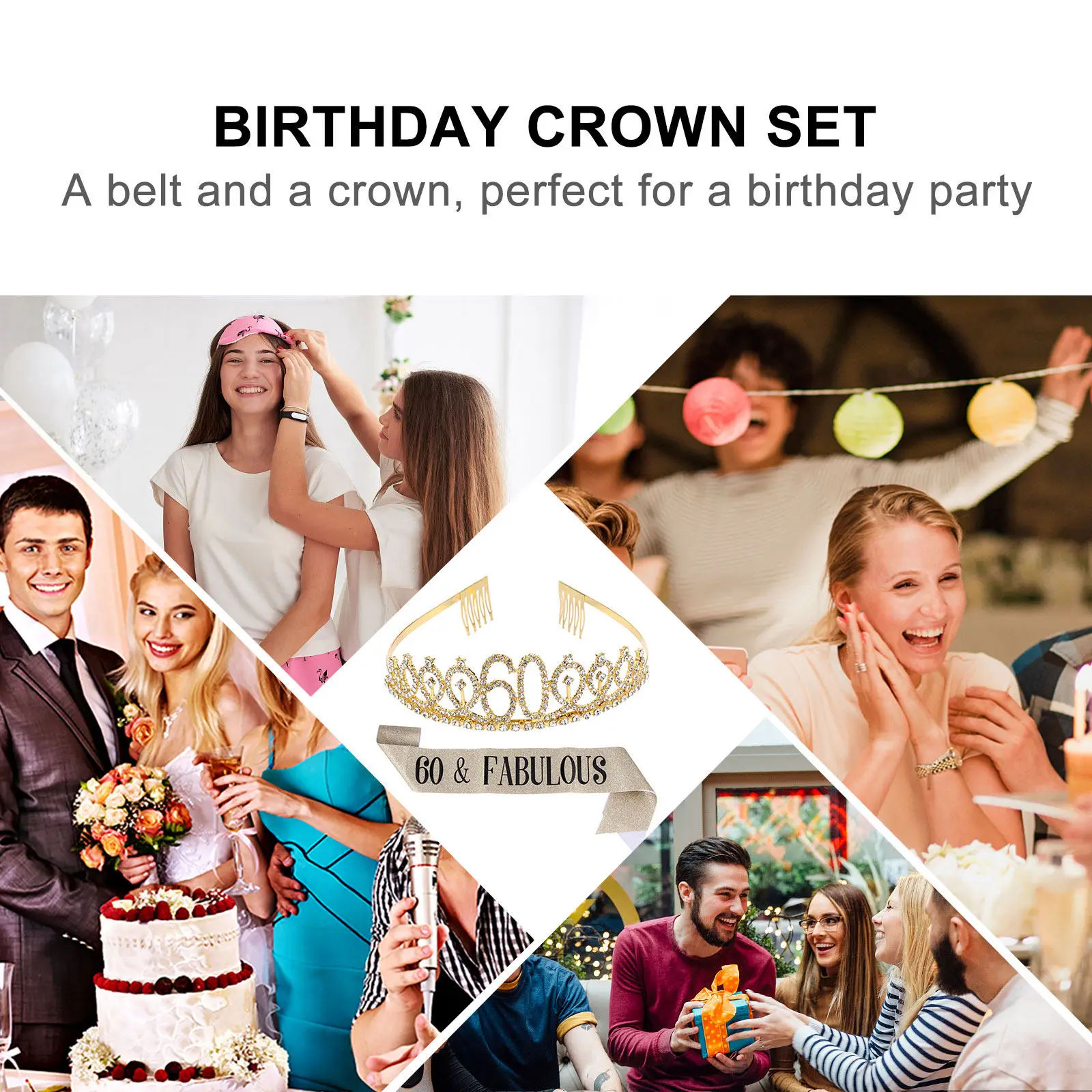 1Set Birthday Crown Sash Printed Etiquette Belt Party Decoration Suit Fabric Comfortable Hair Comb Accessories Focus Birthday