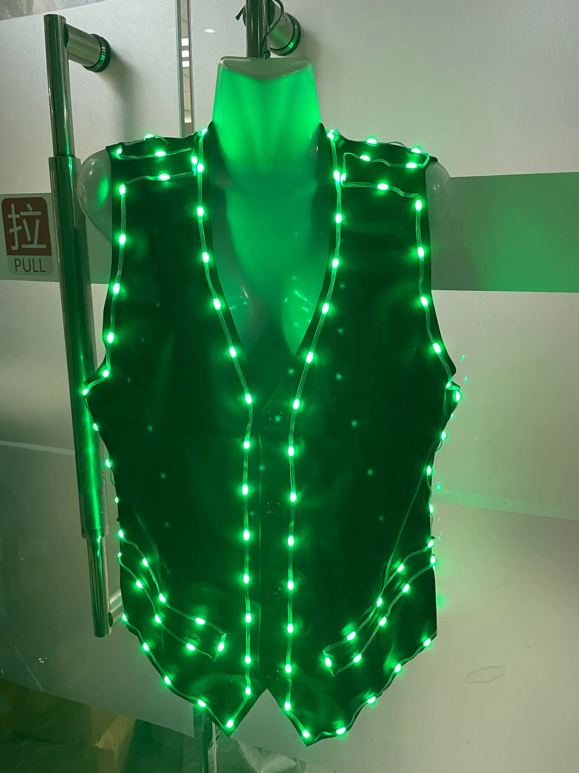 Colete Luminoso LED e Chapéu, Jaqueta Bar Costume, DJ Singer, Brilha na Roupa Escura, Brilha no Escuro, Roupa Bar de Boate, Vestuário de Palco Dançarino