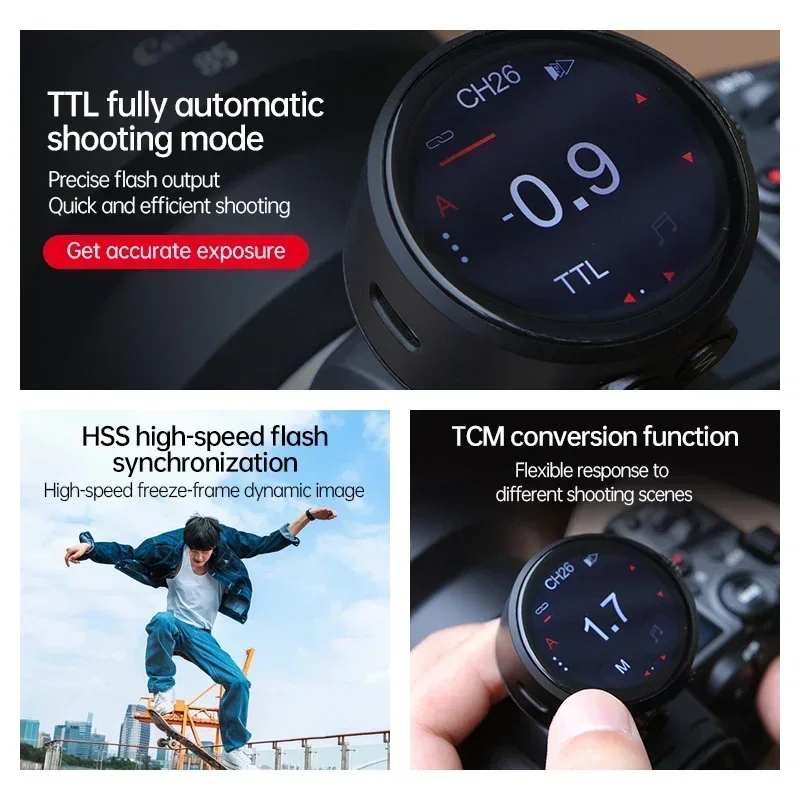 JINBEI TR-Q8 TTL HSS Wireless Flash Trigger Touch Screen Transmitter Speedlite Studio Flash Fast Charge for Canon Sony Fuji