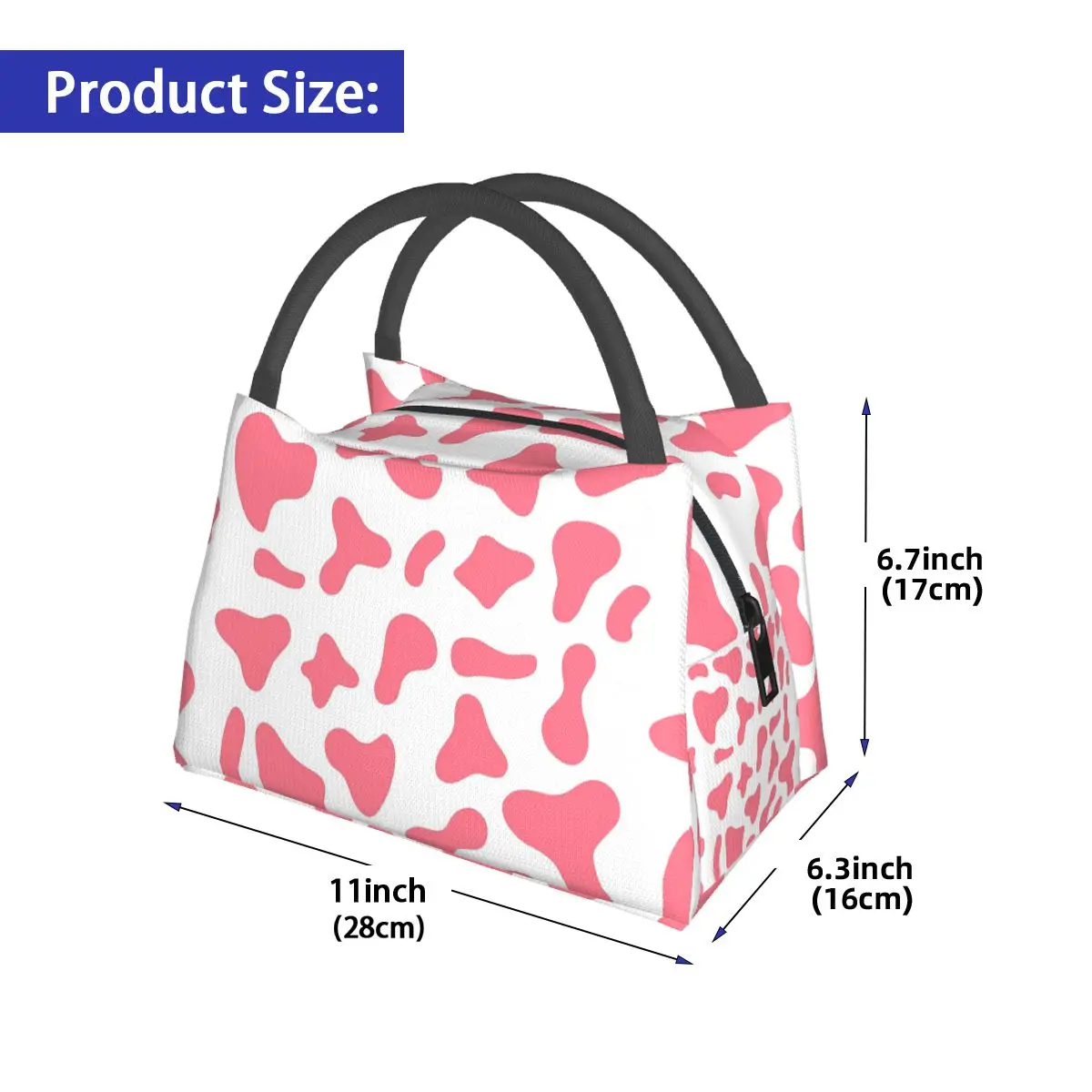 Borse per il pranzo modello rosa mucca fragola Bento Box isolato Borsa per il pranzo impermeabile Borse da picnic Borsa termica per donna Ragazza da viaggio