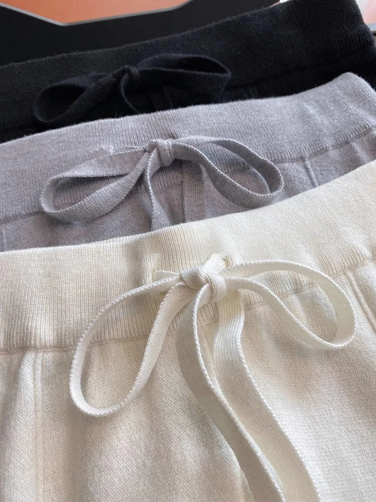 Pantalones de pierna ancha de punto blanco ceroso suave para mujer, moda coreana de otoño e invierno, pantalones rectos informales de lana gruesa hasta el suelo