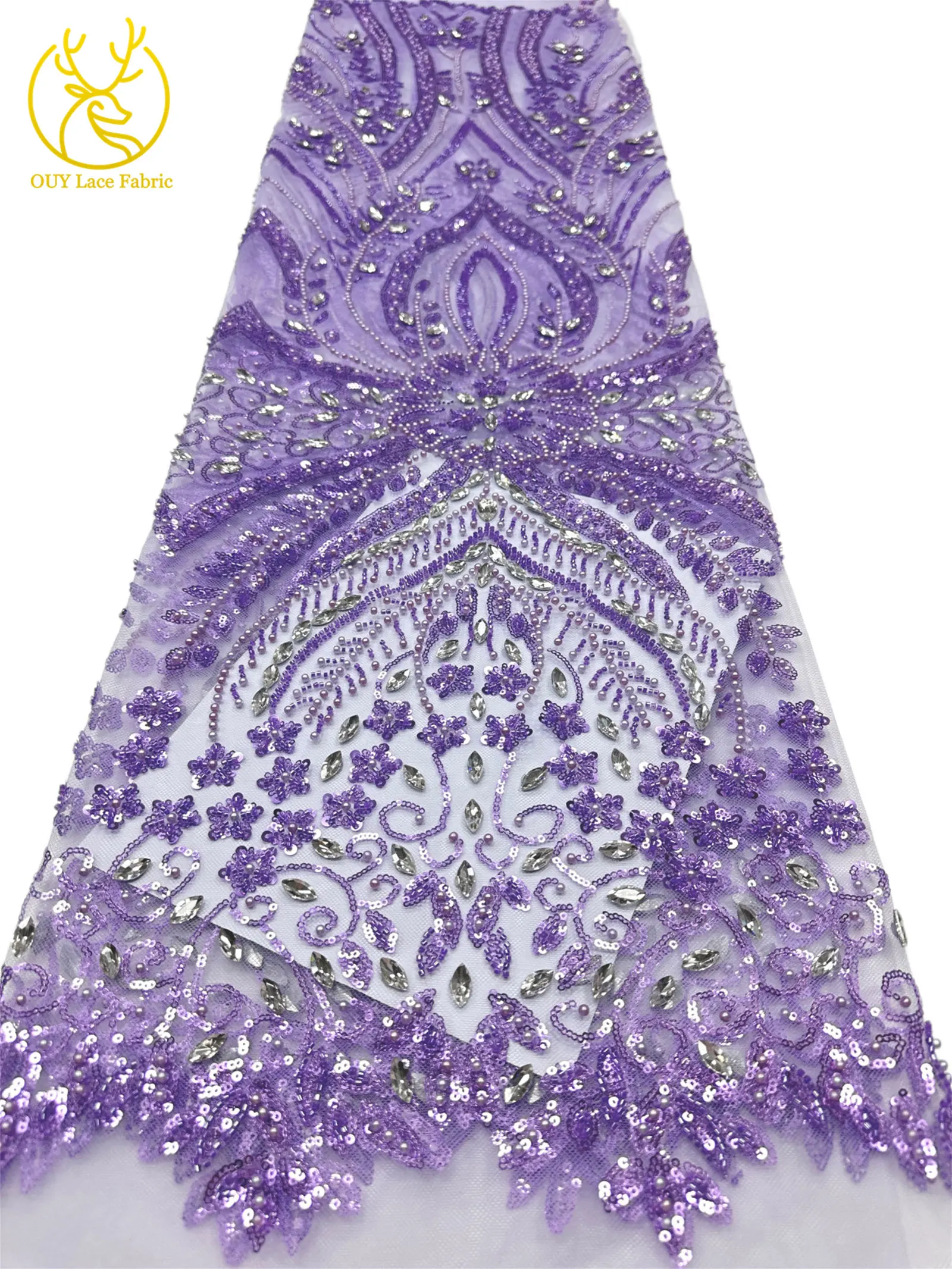 2026 Neues Design Afrikanischer Perlen-Diamant-Spitzenstoff Französischer Nigerianischer Pailletten-Tüll für Damen Partykleid Dekoration Nähen – Detail 24