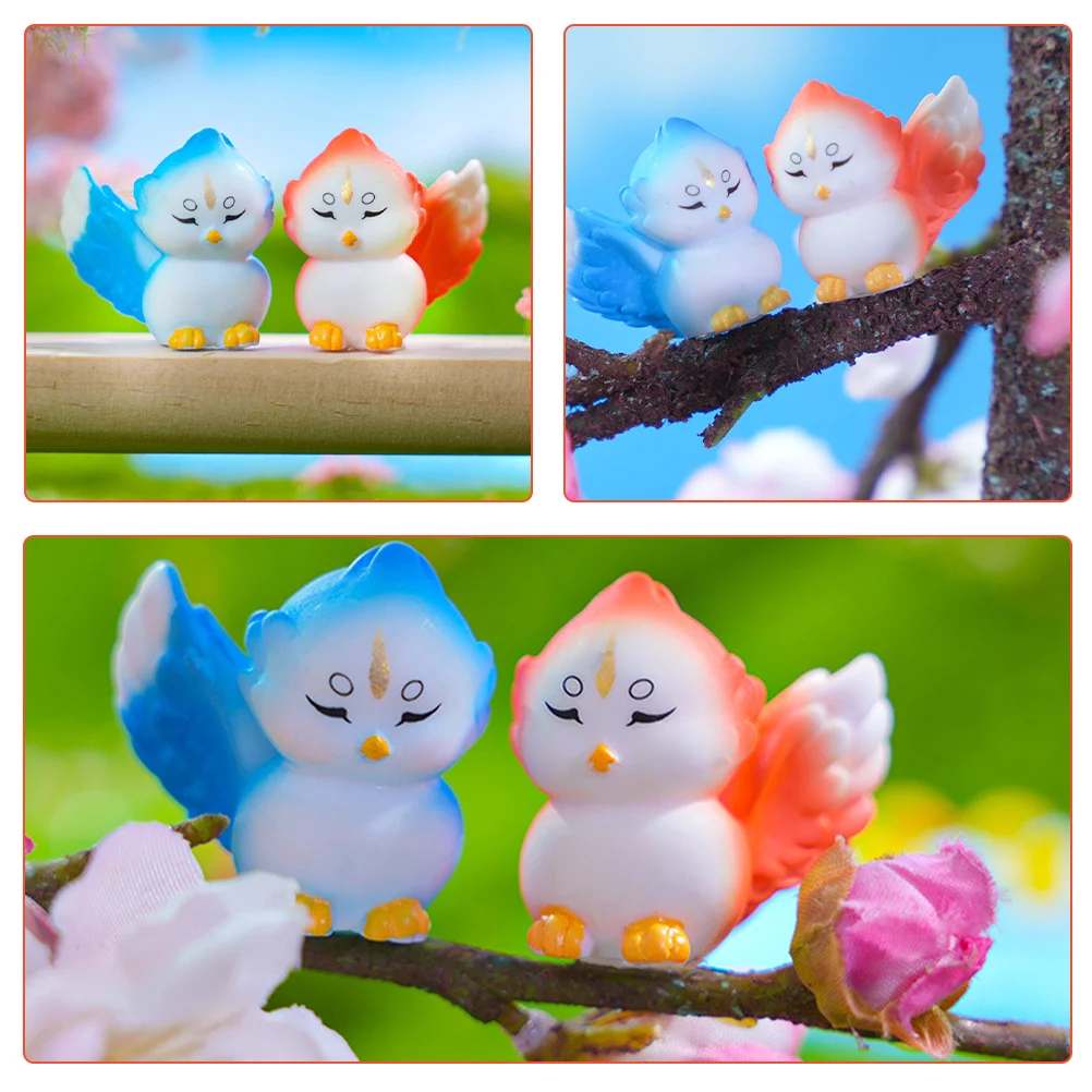 2 Pcs Animal Micro Landscape Lovers Miniature Figurines House Accessories for Home Resin Lifelike Bird Models