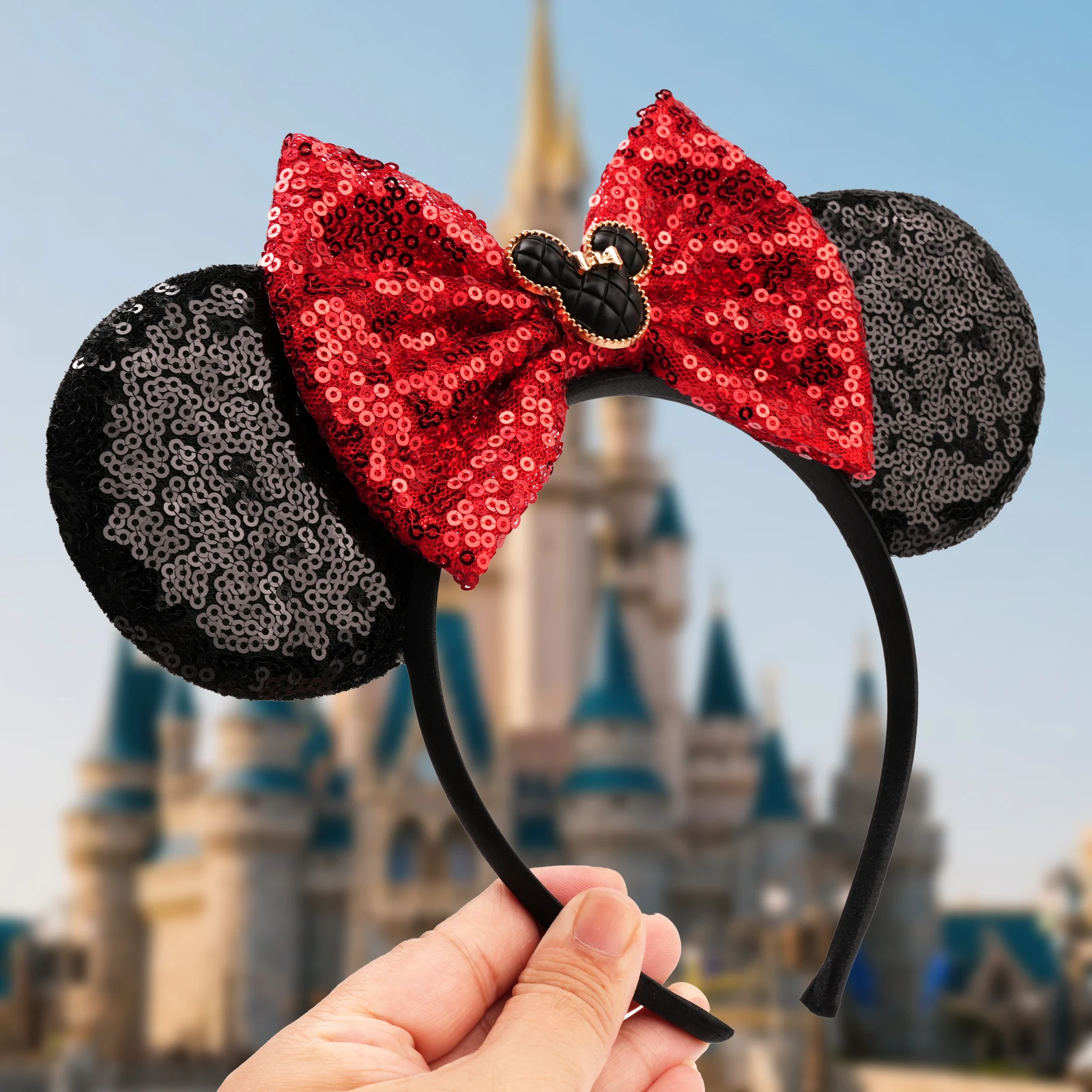 Disney Schwarz Maus Ohren Stirnband Für Mädchen 5 "Pailletten Bogen Party Haarband Festival Party Cosplay DIY Haar Zubehör femme Geschenke