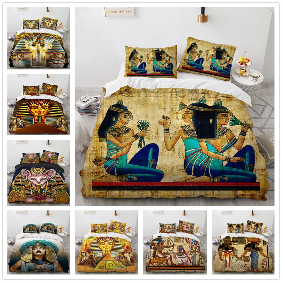 

3D Printed Bedding Set King Twin Full Size Ancient Egypt Comforter Cover Set for Adult Women Boys Bedroom Duvet Cover Set Decor