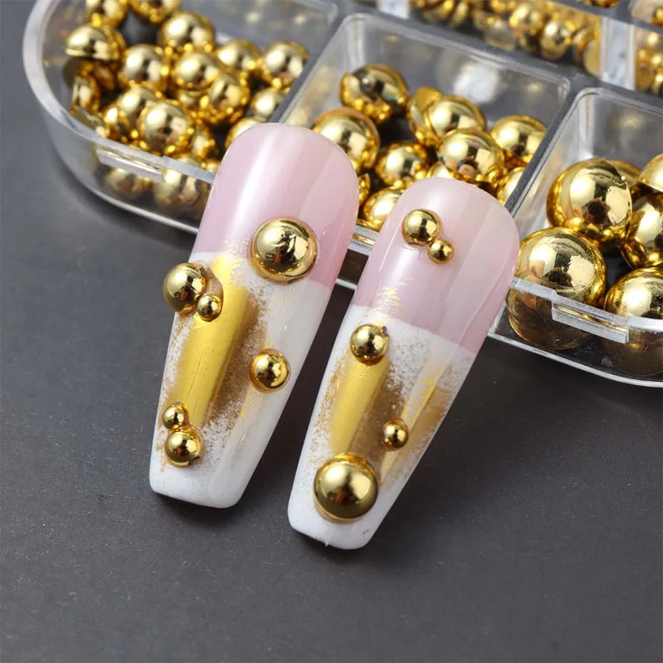 6 grades tamanho misto dourado prateado semicírculo pérolas encantos da arte do prego punk design gótico japonês decoração da arte do prego fornecimento de unhas