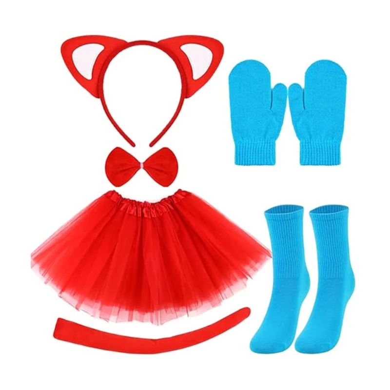 

Kids Cats Costume Cats Ear Headband Tail Bowtie Gloves Socks Halloween Cats Cosplay Accessory for Kid Boy Girl Cosplay
